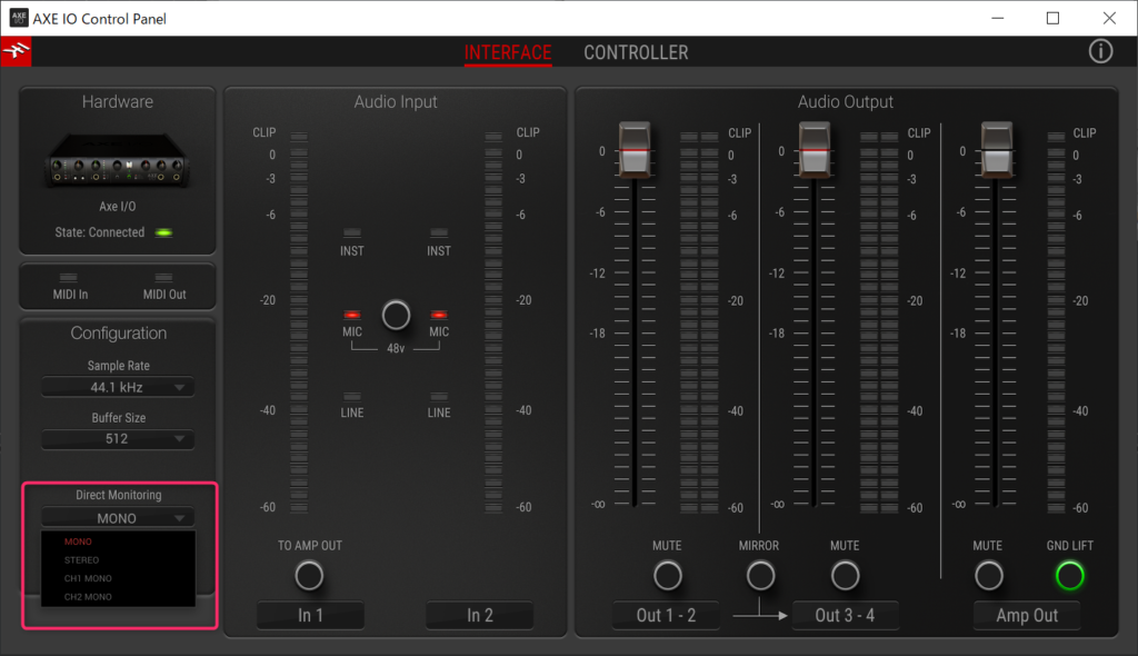 AXEI/O　コントロールパネル　ダイレクトモニタリング